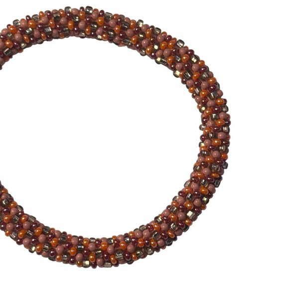 Sashka Bracelet Handmade Bohemian Chic Crochet Beaded Roll-On Red Orange Gold - Picture 2 of 3